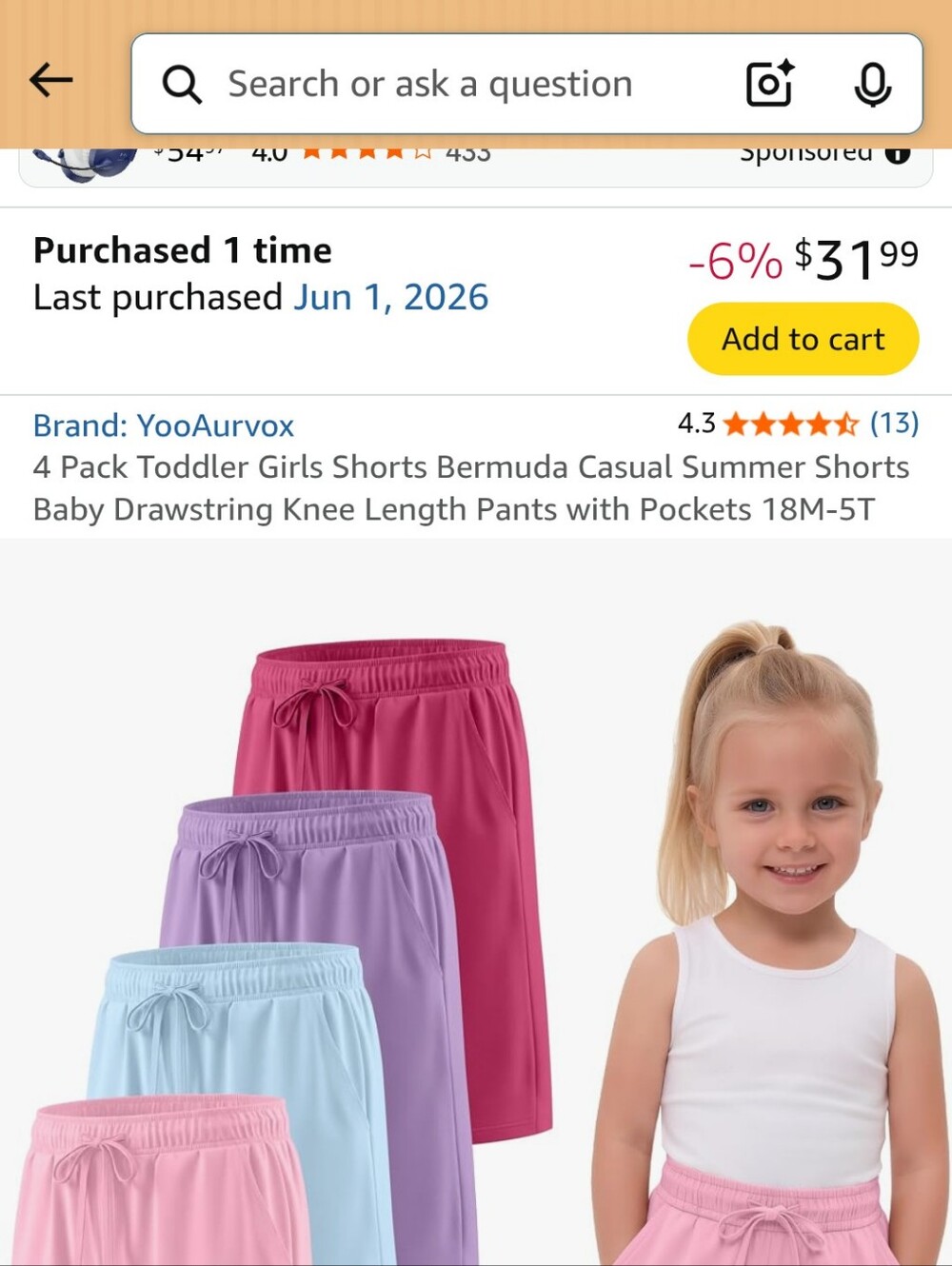 NWT 4T Girls Bermuda Shorts